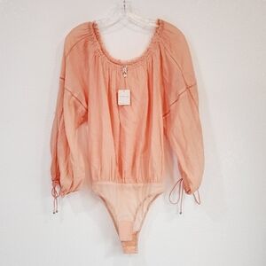 Free People Boho Desert Pink Balloon Sleeve Bodysuit Sz XS NWT